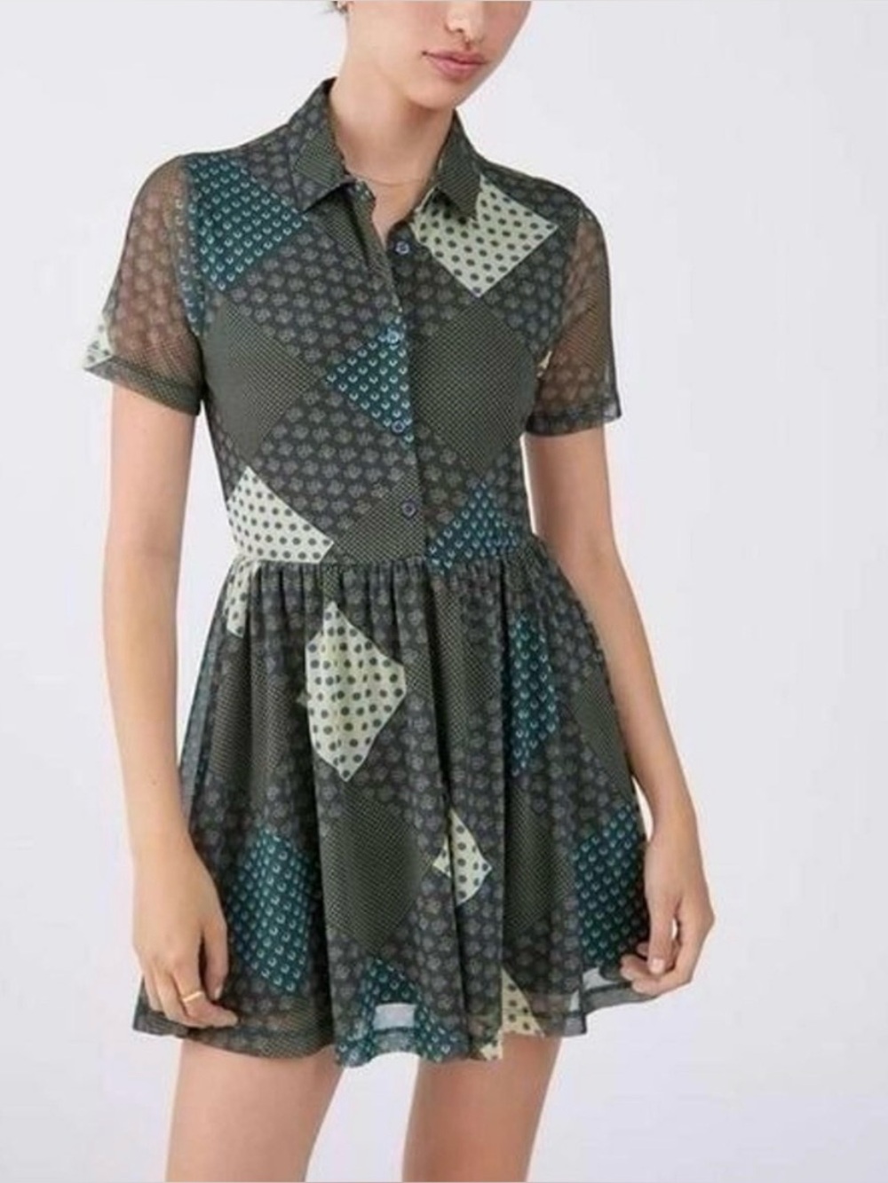URBAN OUTFITTERS M mini dress. Green, patchwork, geometric, boho.